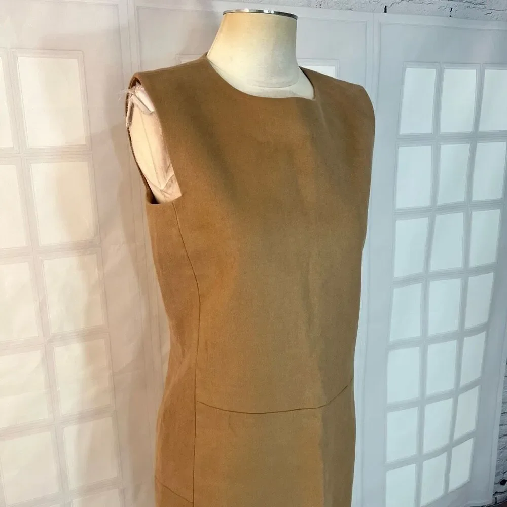 Nellie Partow tan sleeveless business professional sheath dress size 8